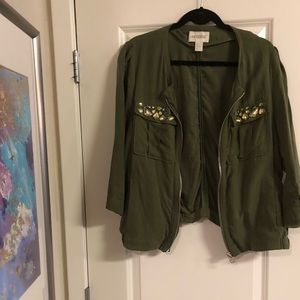 Light zip jacket with jeweled pocket detail